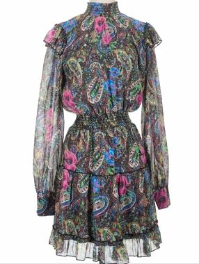 Lavender Brown Multi Colored Smocked Waist Dress Small